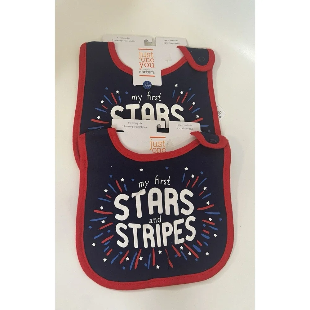 2 Pack Patriotic My First Stars & Stripes Bib New